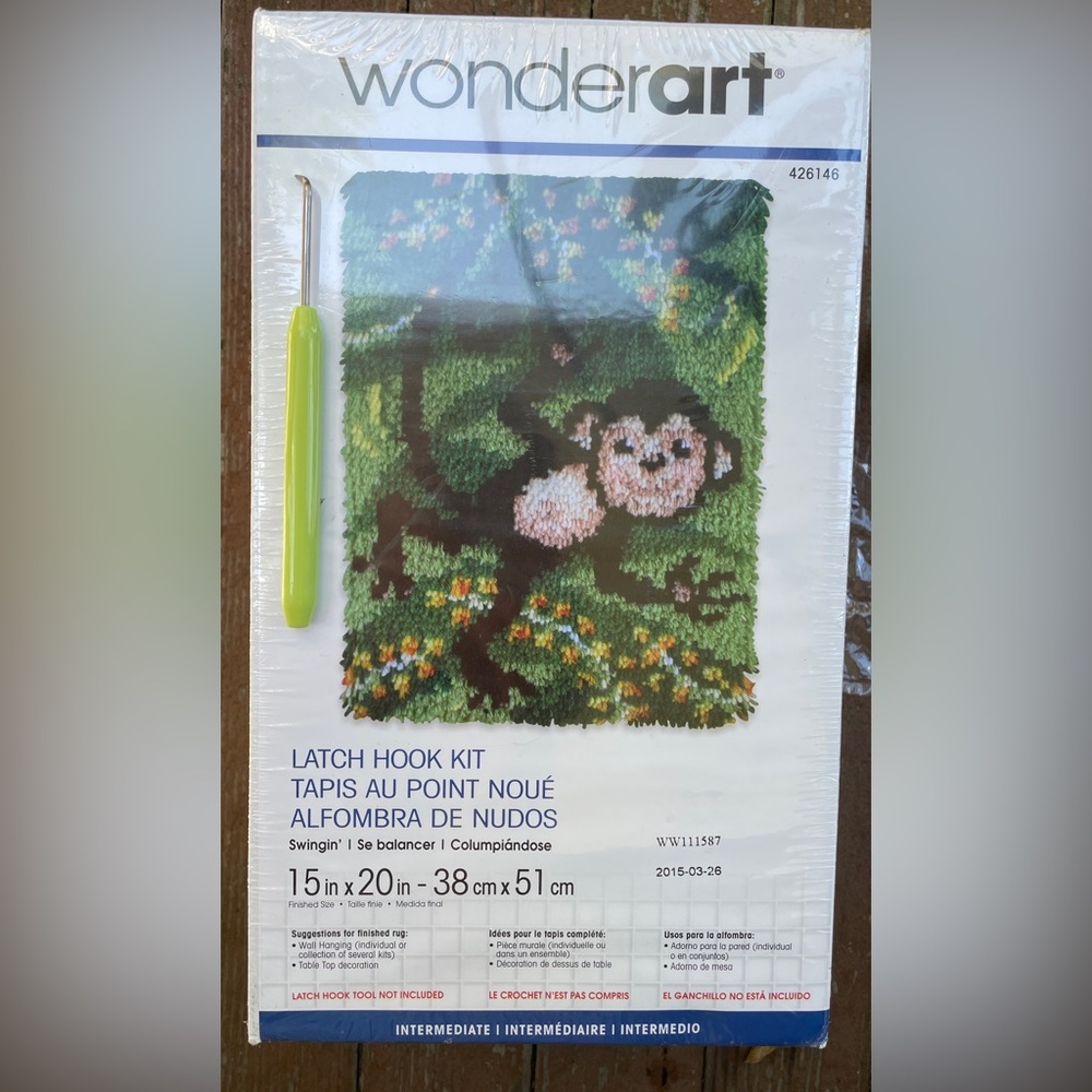 Wonder art latch hook kit of swinging monkey I added a hook (hook is included))